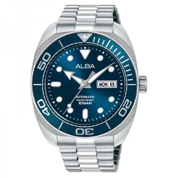 Alba AL4823X1 AL4823 Silver Blue Automatic Day Date Baby Turtle Alba AL4823X1 AL4823 Silver Blue Automatic Day Date Baby Turtle